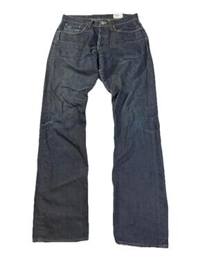 G Star RAW 3301 Jeans Mens 31x34 Dark Wash Slim Blue Button Fly Faded Distressed